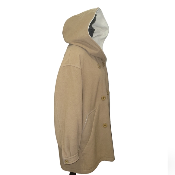 Vintage Menuetto Caramel Cream Cashmere Blend wool hooded Coat Measures L-XL - Picture 2 of 13
